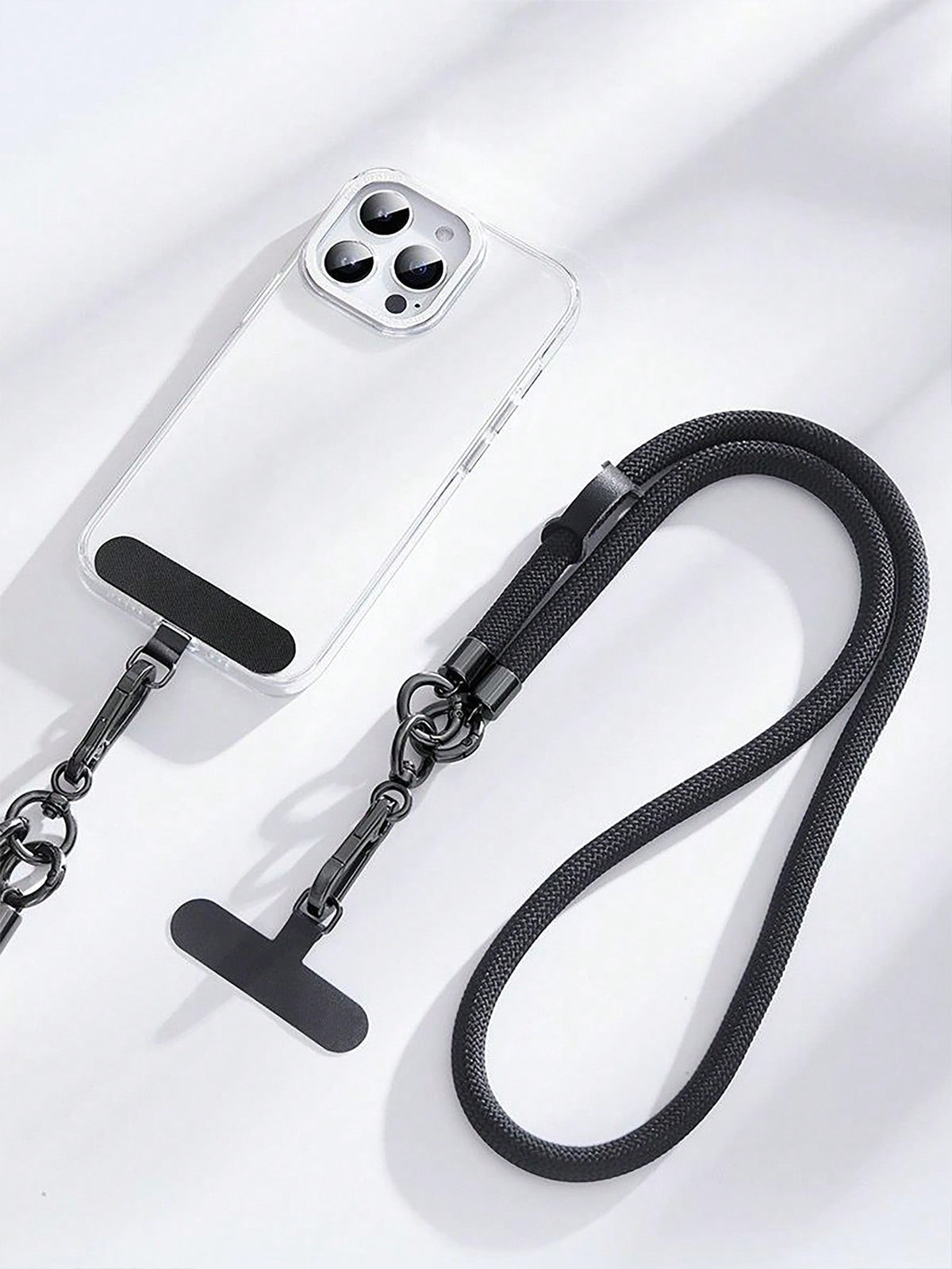 1pc 125mm Crossbody Phone Lanyard, Black And White Universal Multi-Functional Lanyard With Classic Black Fixing Card/Connecting Card.