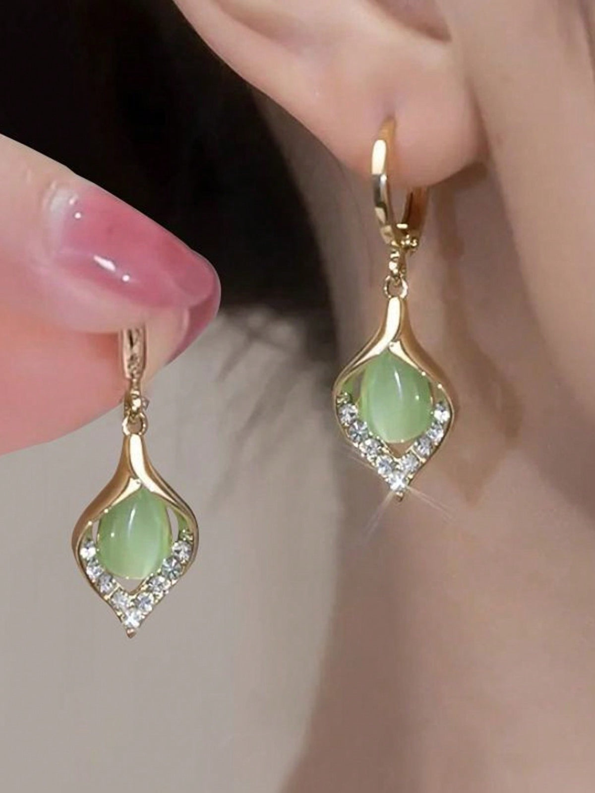 1pair Light Luxury Elegant Green Opal Women's Earrings Dating Banquet Party Gift