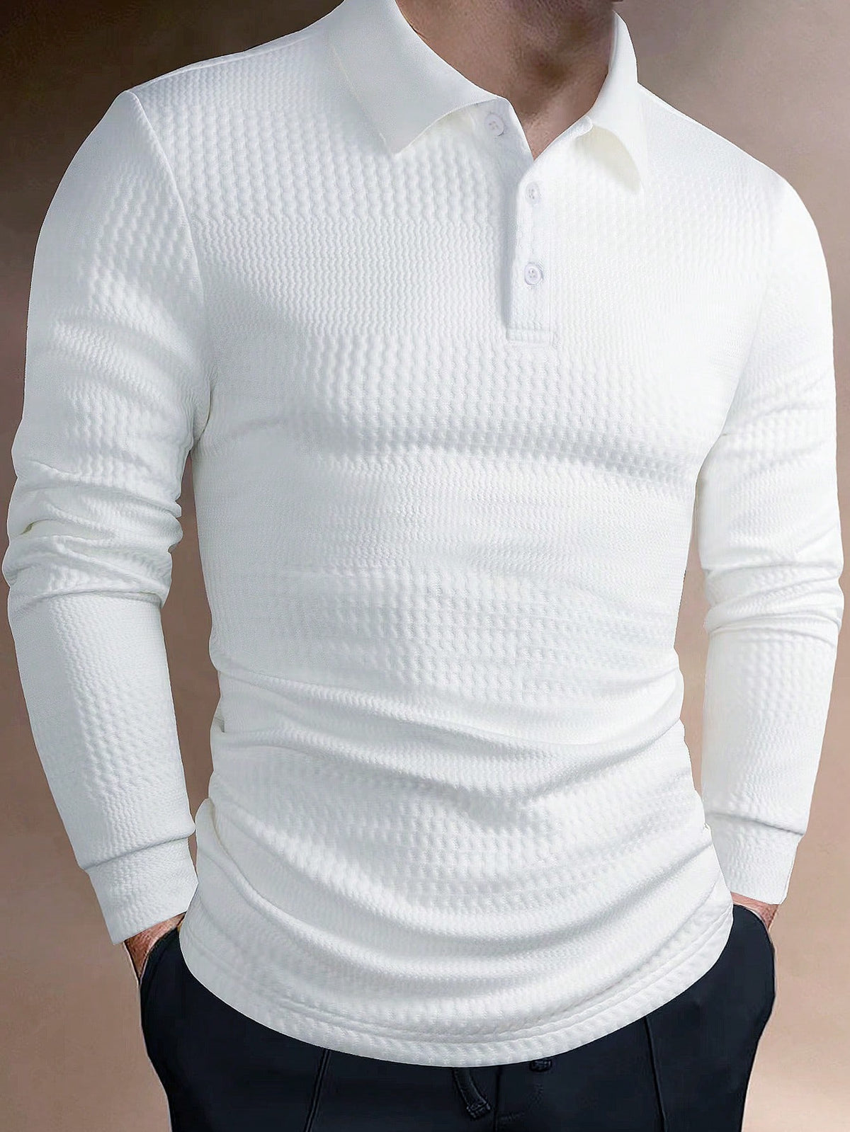 Manfinity Homme Men Summer Solid Color Long Sleeve Casual Commuter Polo Shirt