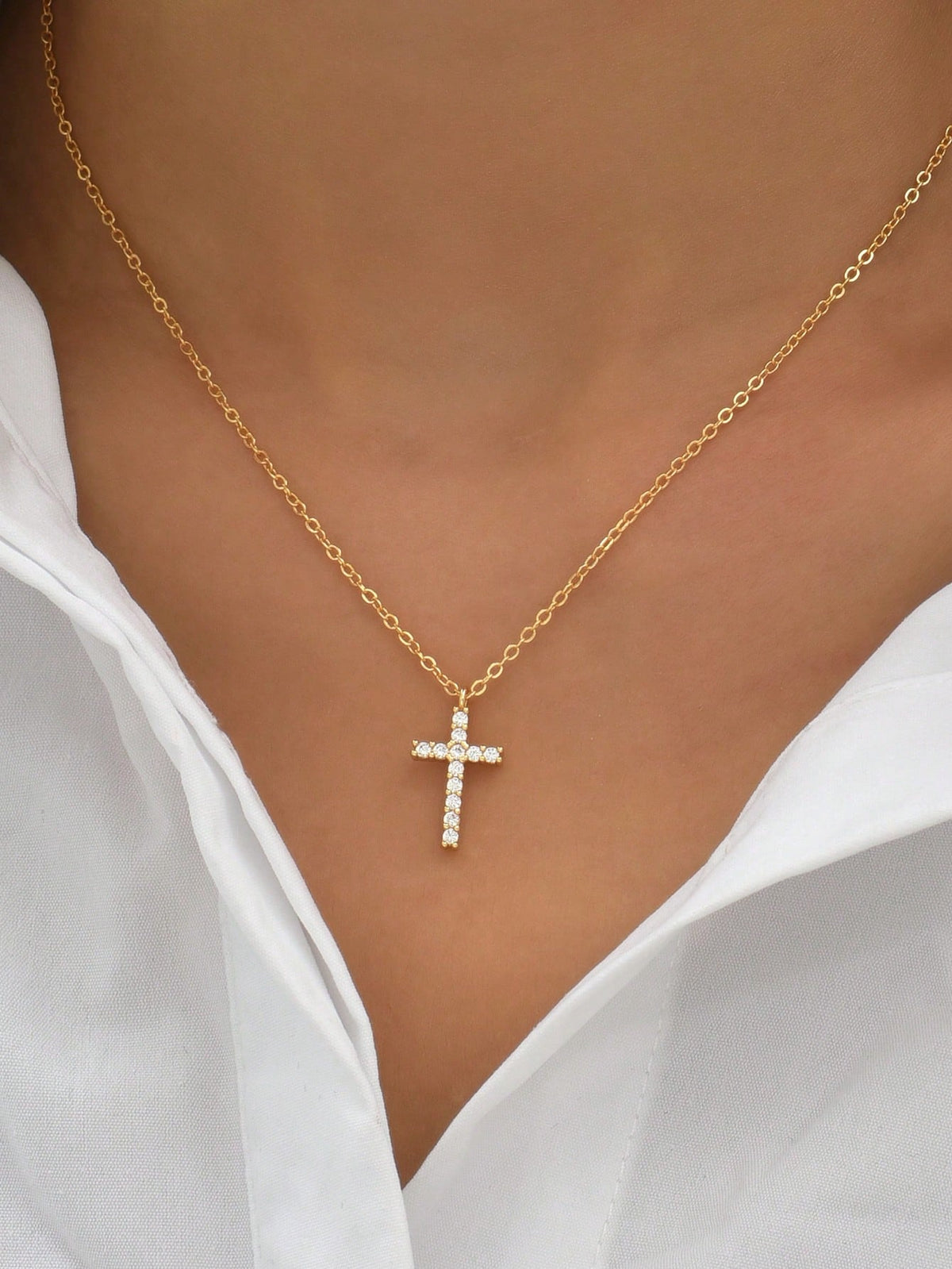 1pc Cubic Zirconia Cross Pendant Layered Necklace For Women, Suitable For Party, Date, Festival, Jewelry Gift