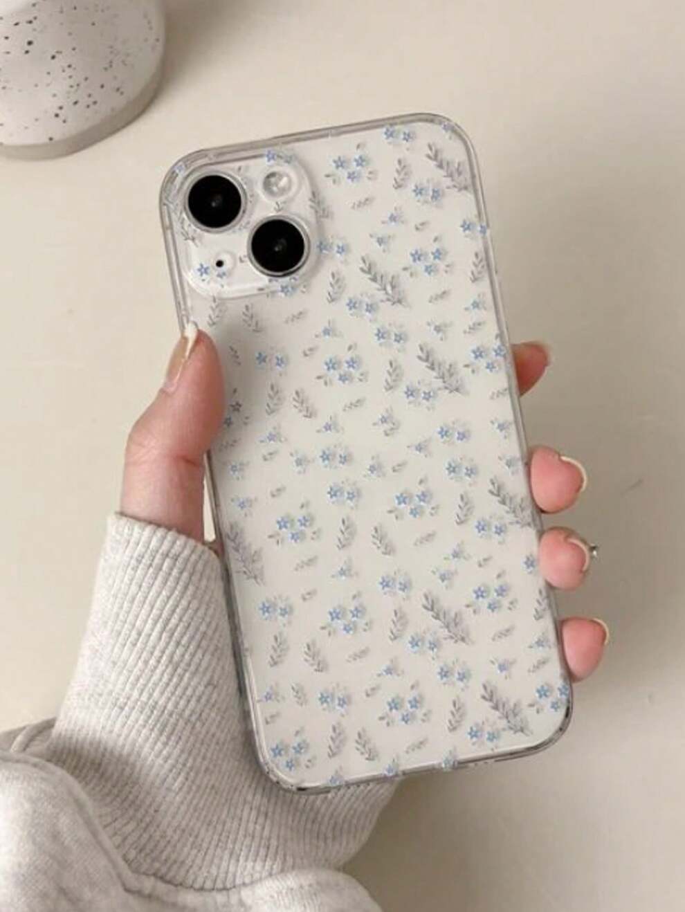 1pc Blue Floral Print Transparent Tpu Phone Case Compatible With Huawei/samsung/apple Phones