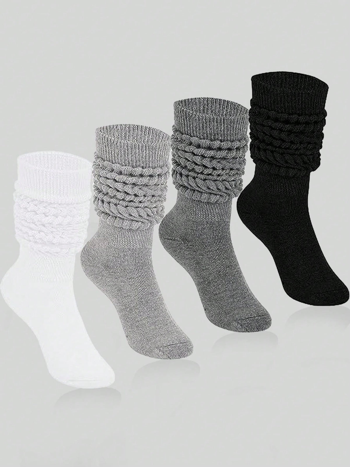 4pairs Slouch Socks Women's  Soft Knitted Boot Socks Solid Color Compression Socks Bubble Socks Crew Socks