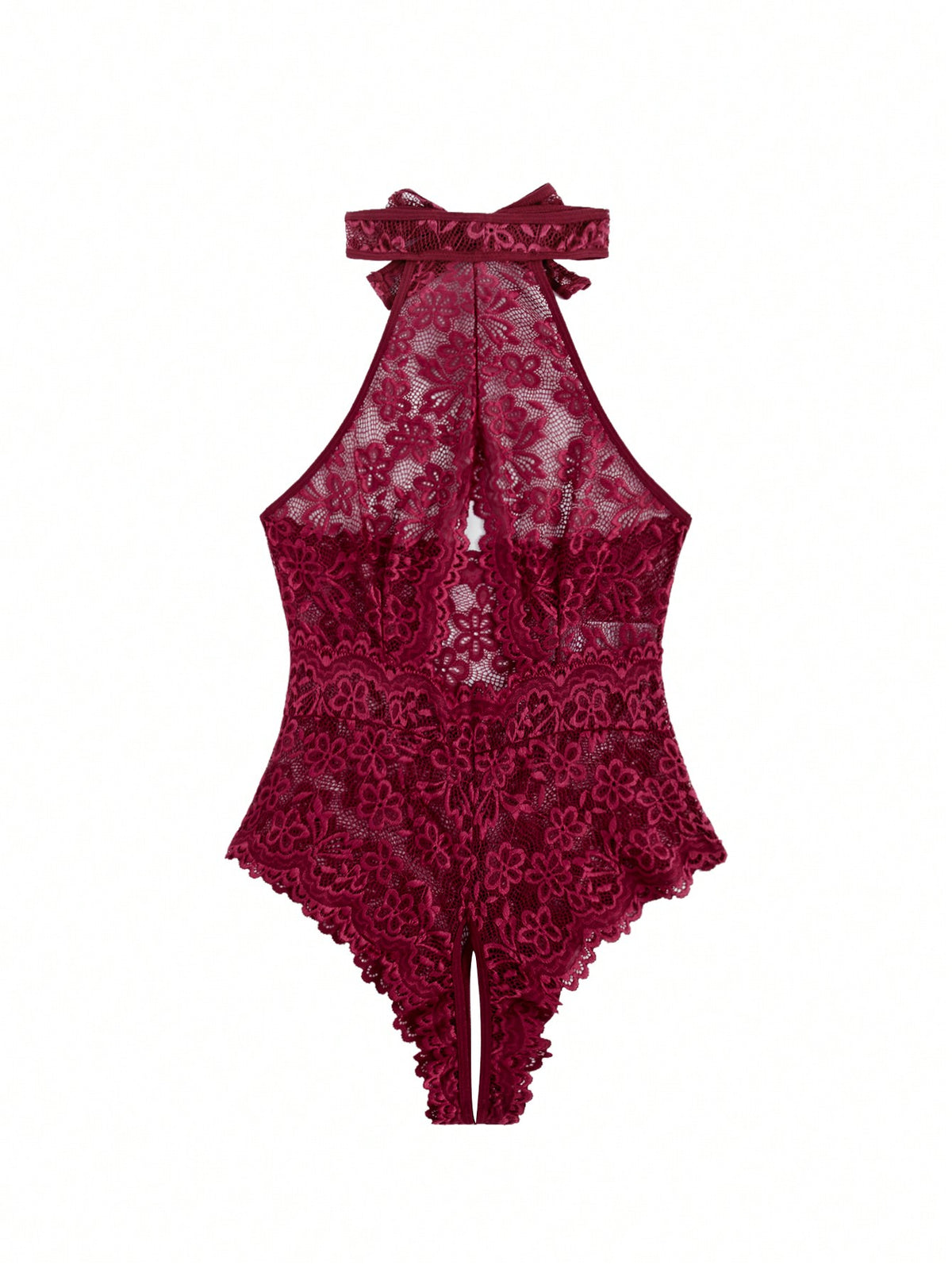 Classic Sexy Floral Lace Scallop Trim Crotchless Teddy Bodysuit Lingerie