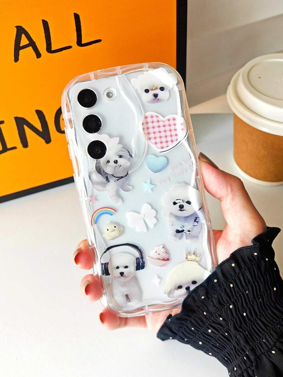 1pc Lovely Plush Cartoon Dog Phone Case With Clear & Wave Edge Design, Compatible With Samsung S23/s22/s21/a14/a23/a33/a34/a52/a53/a54/a72/a73/plus/ultra, Iphone 7/8/x/xr/max/11/12/13/14/pro/plus, Hua