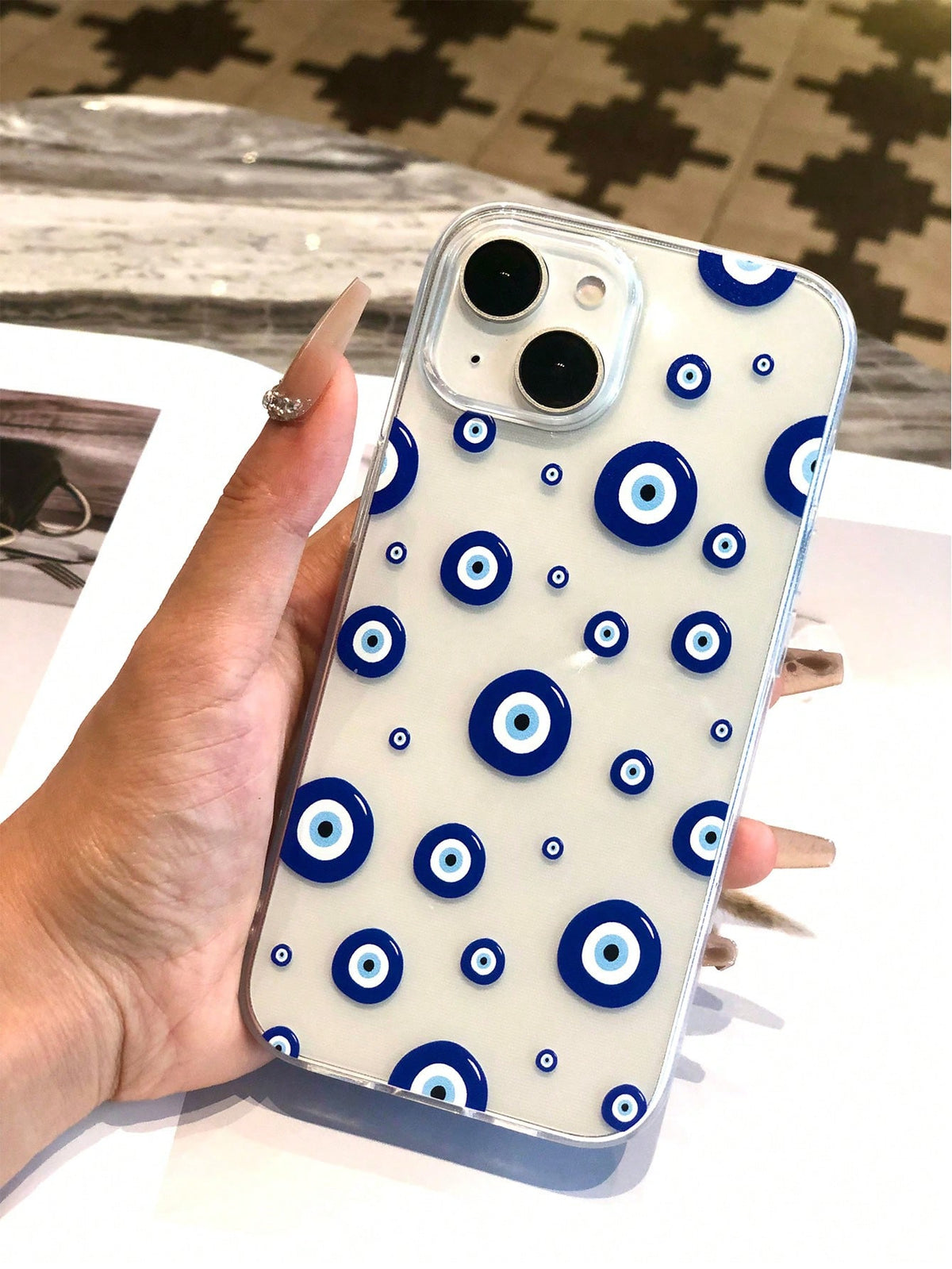 Blue 1pc Hand-Painted Eye Mobile Phone Case