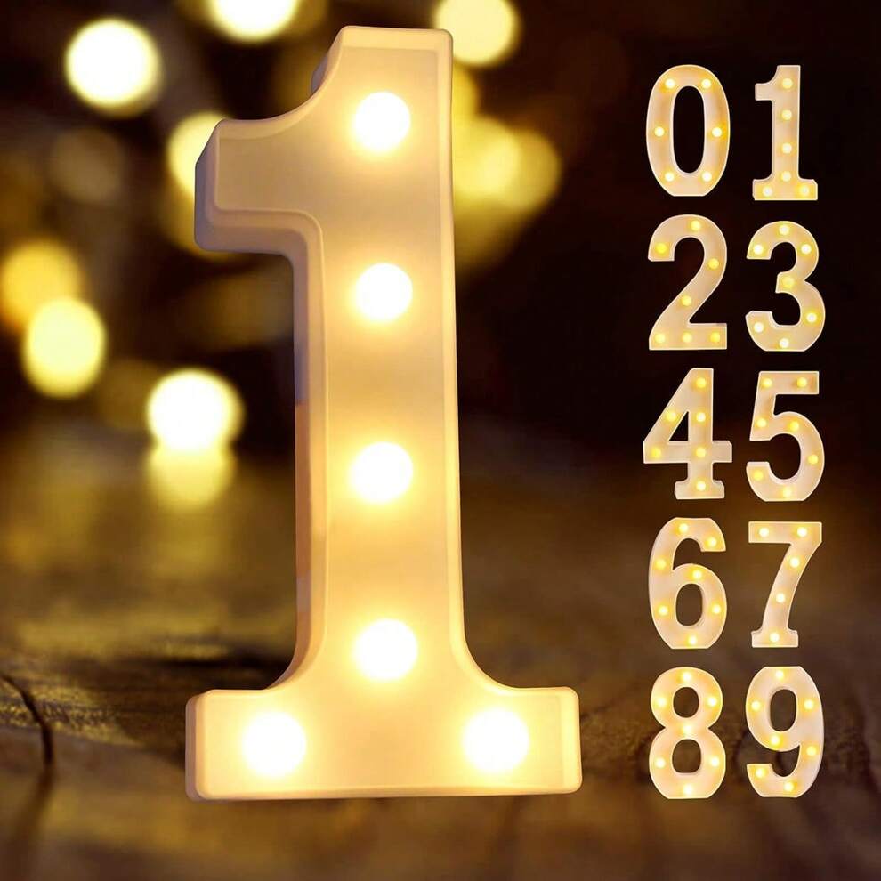 1PACK Light Up Number LED Marquee Large Number Lights Desk Table Lamp for Grad Happy Birthday Party Confession Wedding Decor Battery Operated Alphabet Initials Lamp Letters (10 Style Can Choose)