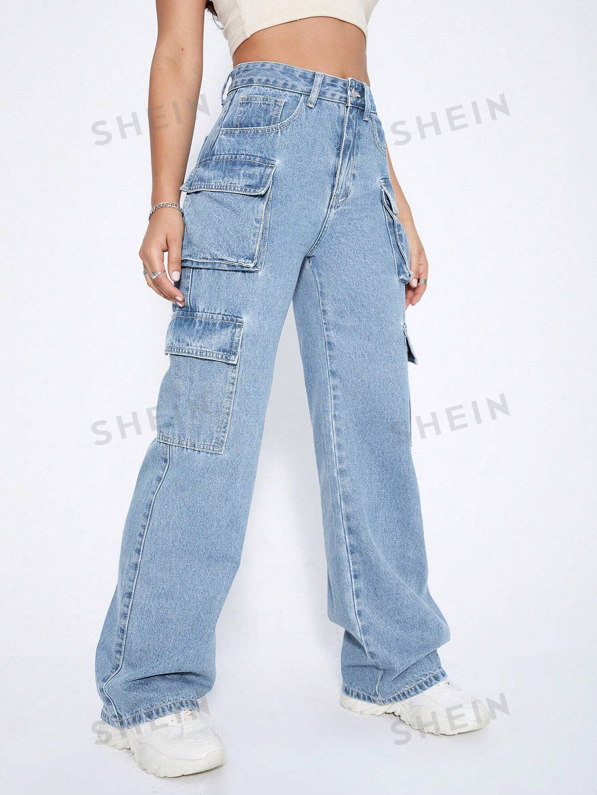 SHEIN EZwear Flap Pocket Cargo Jeans