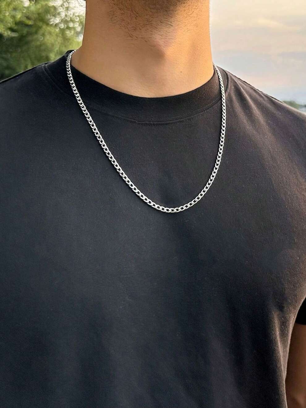 Fashion Men's Lock Chain Necklace/stainless Steel Waterproof & Anti-fading Chain/simple Silver Men's Chain/gift For Him