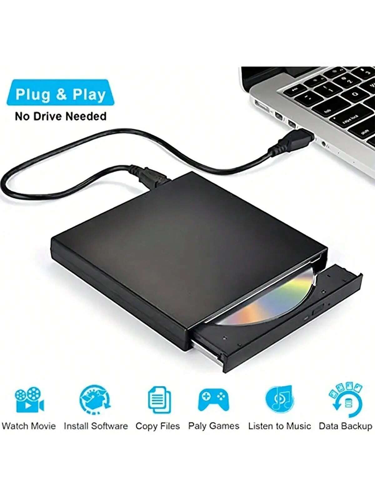 1pc Black Portable External Cd Dvd Drive Usb 2.0 Ultra-Thin Cd-Rw Drive Dvd-Rw Burner Dvd Player For Notebook Desktop