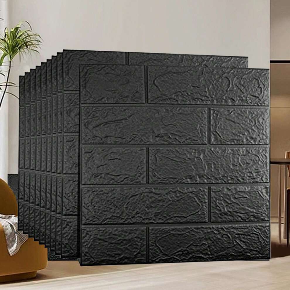 10pcs/Pack Or 1pc DIY 3D Black Wall Sticker Wallpaper, Foam Soft Decoration Nordic Simple Style, Self-Adhesive Waterproof Anti-Mold For Living Room, Bathroom, Kitchen, Bedding Room, Home Decor, Easy T