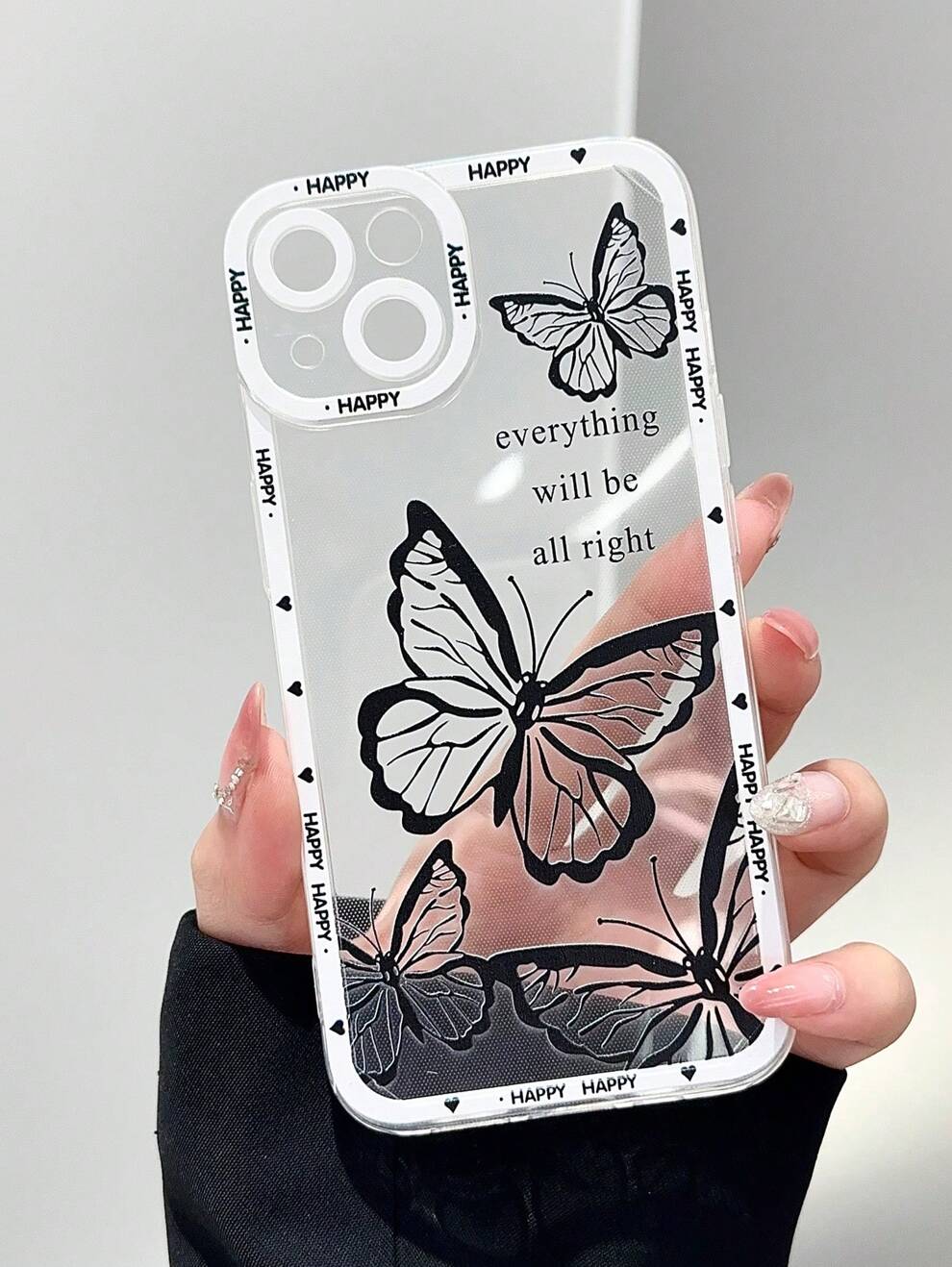 1pc Black Butterfly Pattern Personality Edge Clear Phone Case Compatible With IPhone