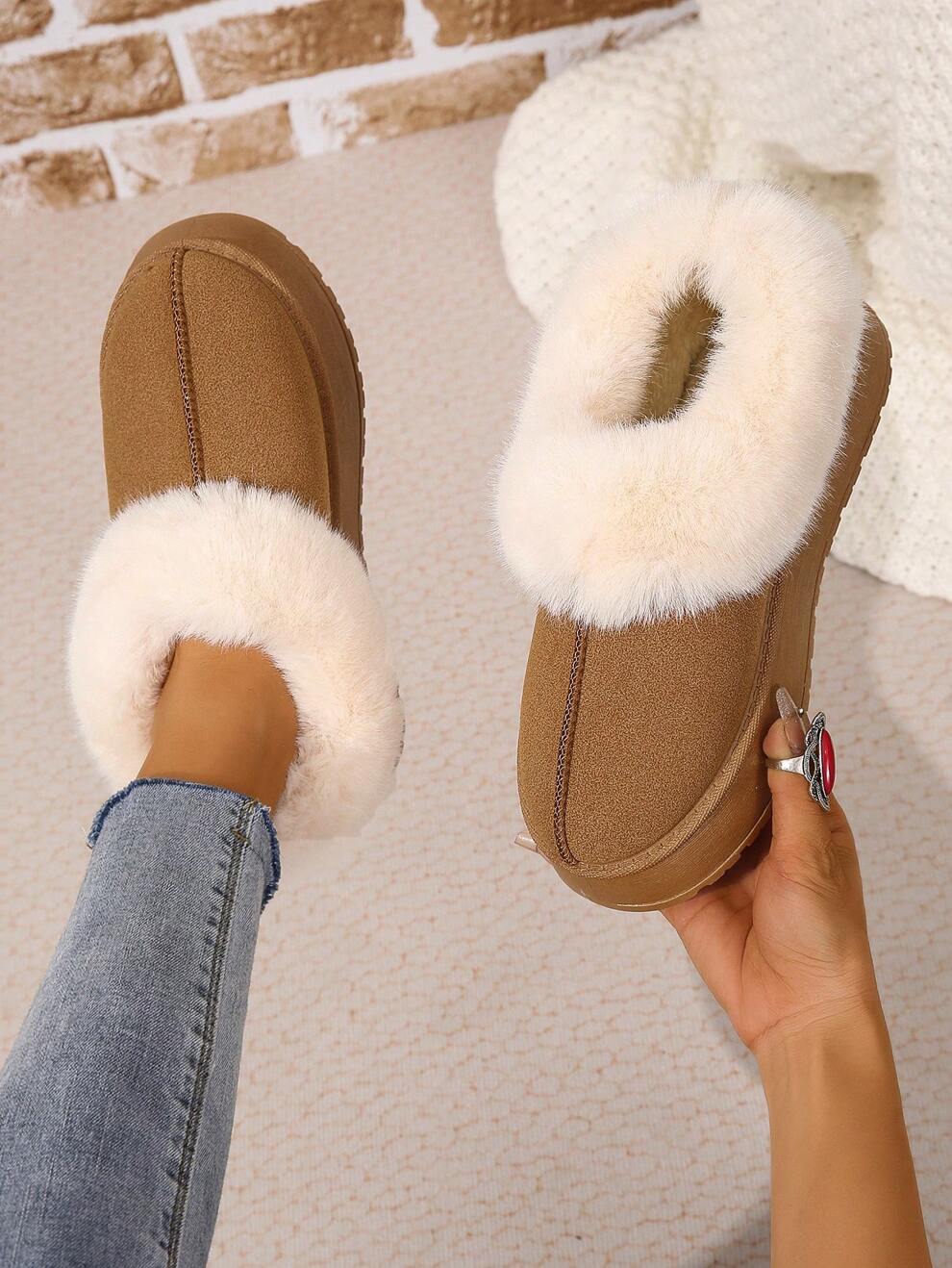 Women's Thickened And Fur Lined Snow Boots With High Heel & Thick Sole, Short Style For Autumn And Winter