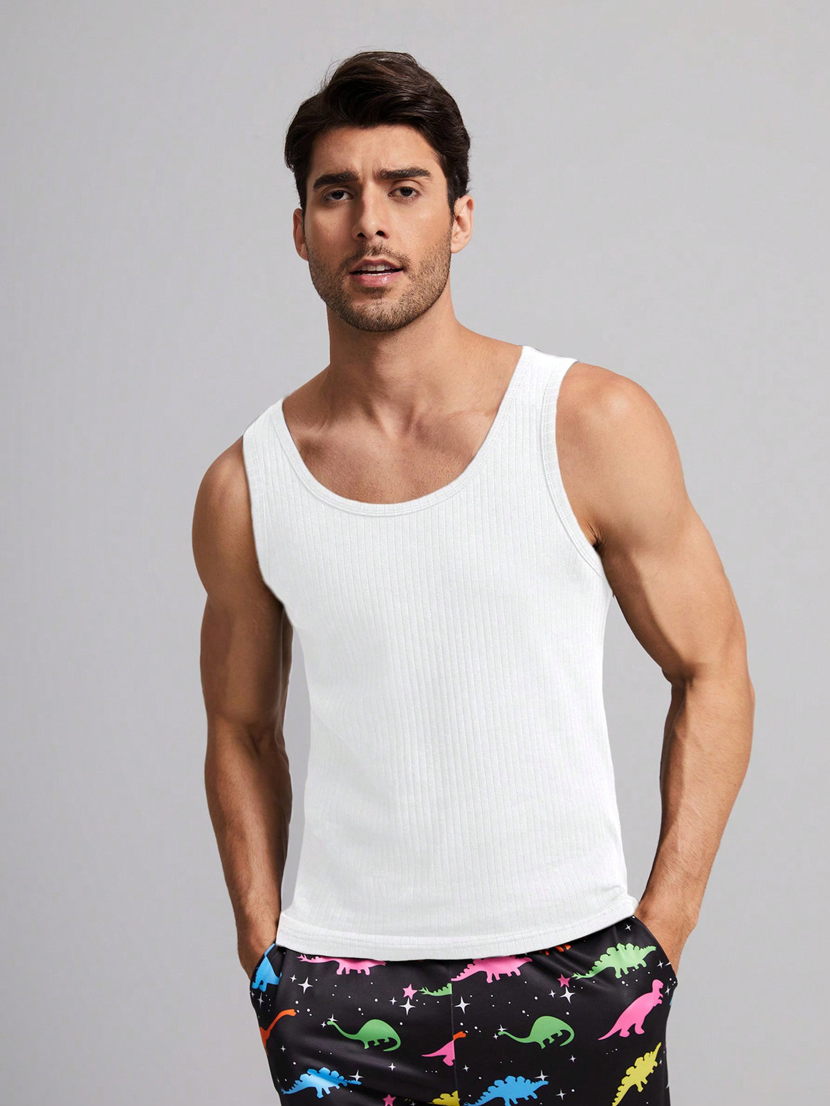 SHEIN Men Solid Ribbed Knit Lounge Tank Top