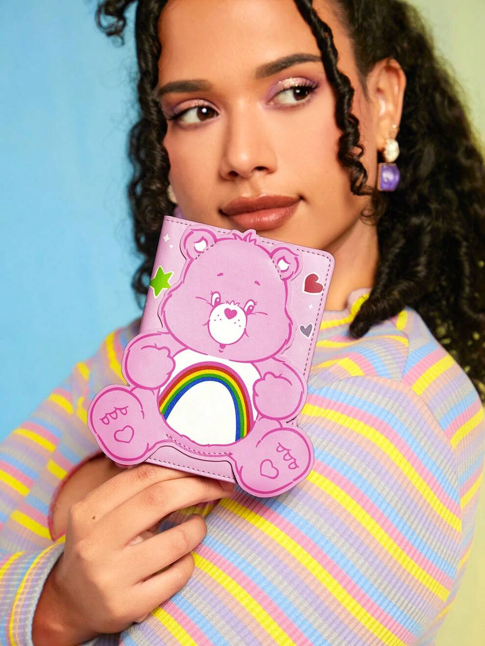 SHEIN X Care Bears Cute Cartoon Printed Small Pink Pvc Passport Case Anti-lost Travel Wallet