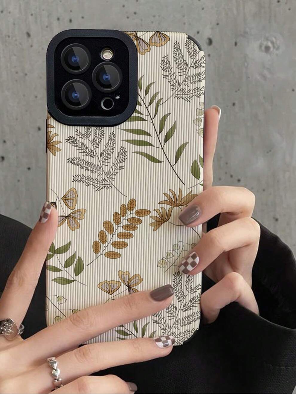 Summer 1pc Leaf Printed Faux Pu Texture Soft Phone Case Compatible With Iphone And Samsung