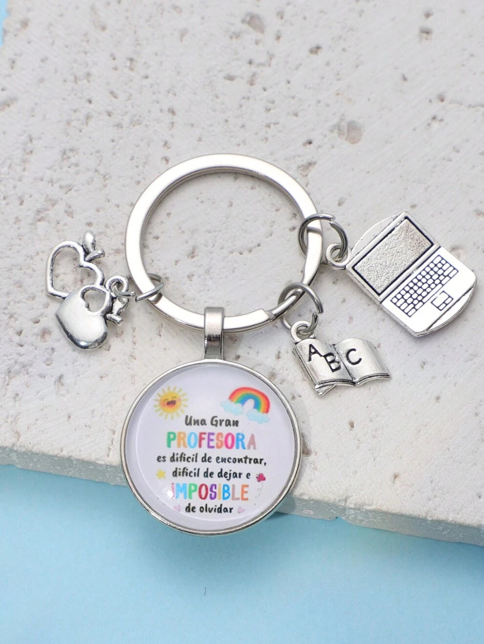 Street 1pc Women's Crystal Sticker Pendant Keychain With Slogan, Teacher's Day