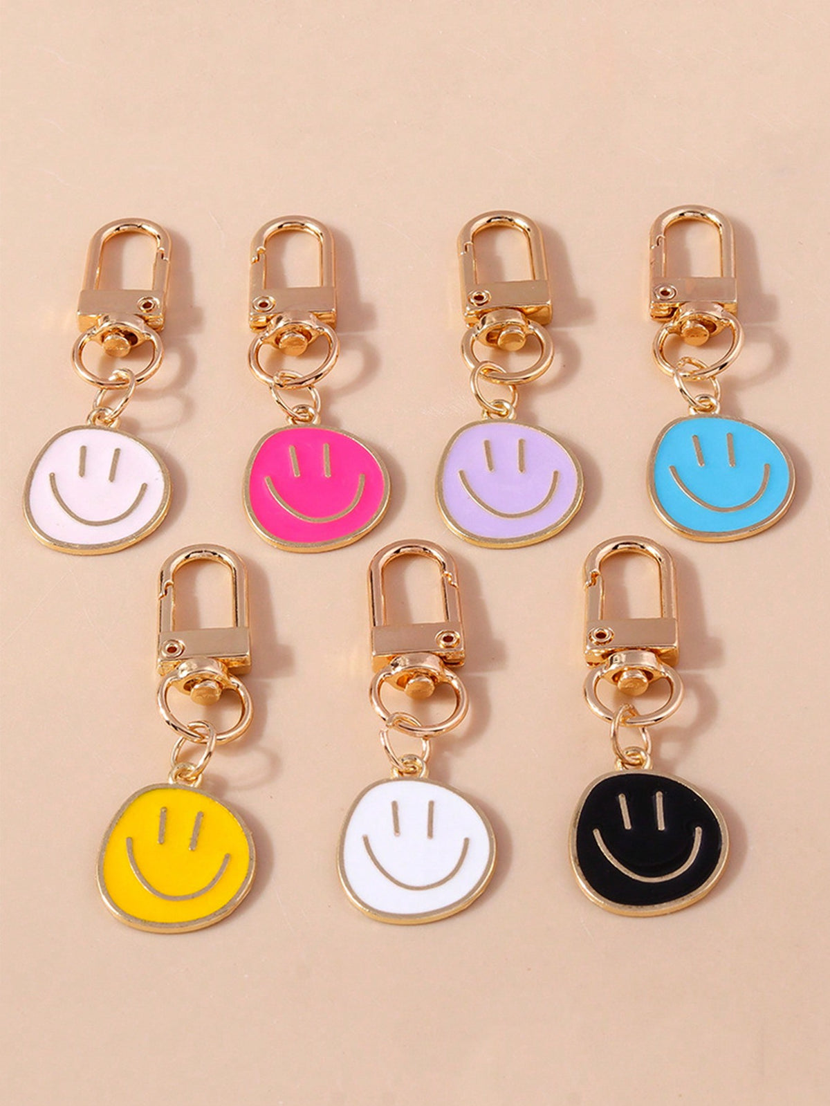 Fashion Cute Bag Charms Yellow Pink Blue Black Enamel Metal Happy Smile Face Keychain For Women