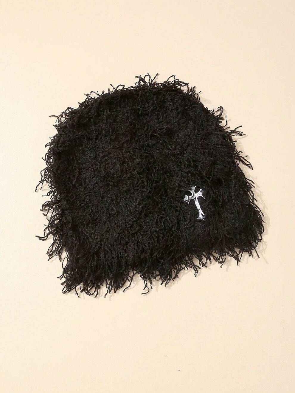 Street 1pc Fashionable Long Hair Personality Cool Knitted Hat Embroidered With Cross