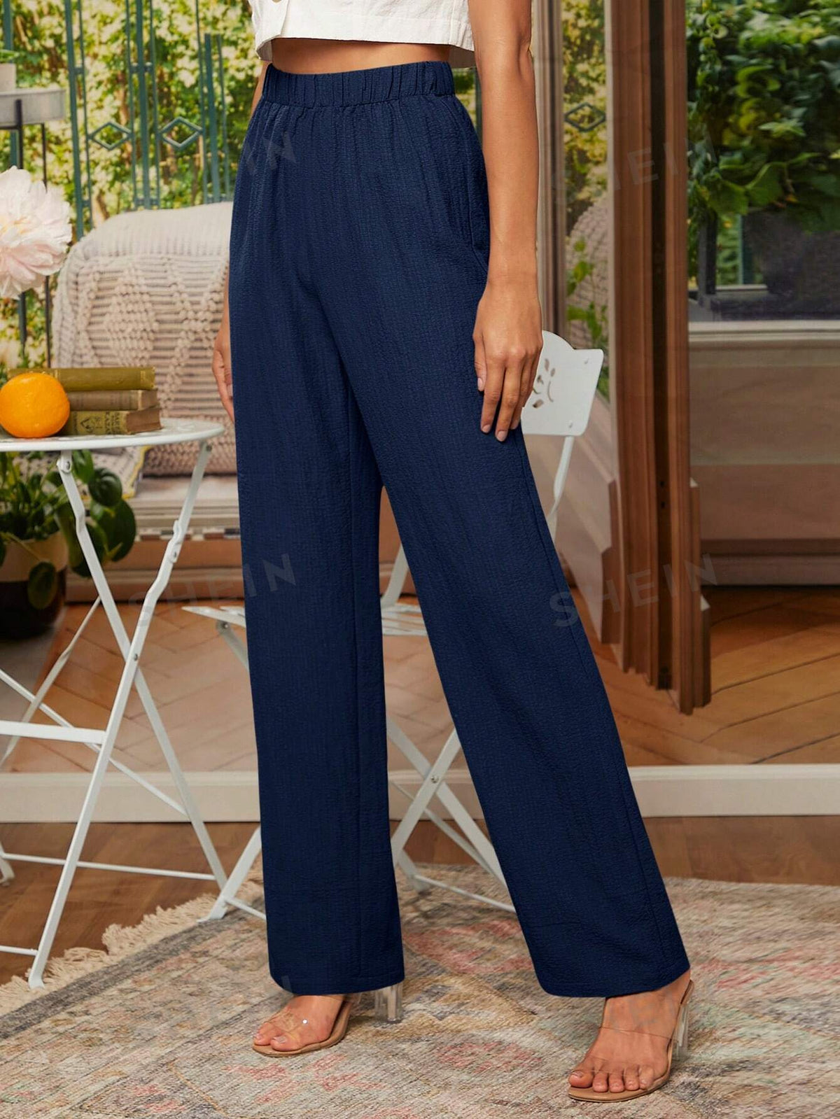 SHEIN LUNE Solid Elastic Waist Pants