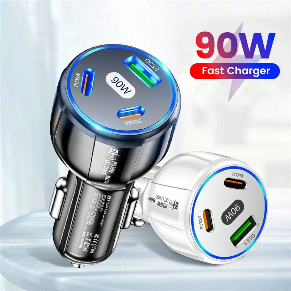 Car Fast Charger,90W Type C Car Charger Car Accessories, Car Accessories Cigarette Lighter USB Car Charger Compatible with iPhone 15 14/13/12/Mini/Pro/Pro Max