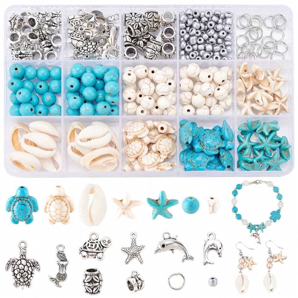 292pcs/set Lovely Ocean Themed Artificial Turquoise Diy Accessories For Summer Beach Anklet, Bracelet, Earrings, Necklace, Phone Chain, Pendant, Beaded Jewelry, Party Gift, Jewelry Making Supplies