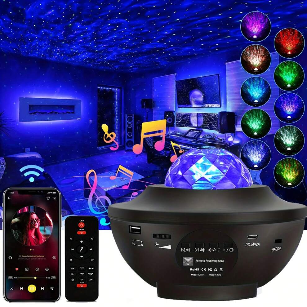 1pc 3-in-1 Bedroom Galaxy/night Sky/starlight Projector Lamp With Galaxy Light, Night Light, Speaker, Remote Control, Suitable For Indoor Home/party Lighting, Decoration, Christmas/Halloween/birthday