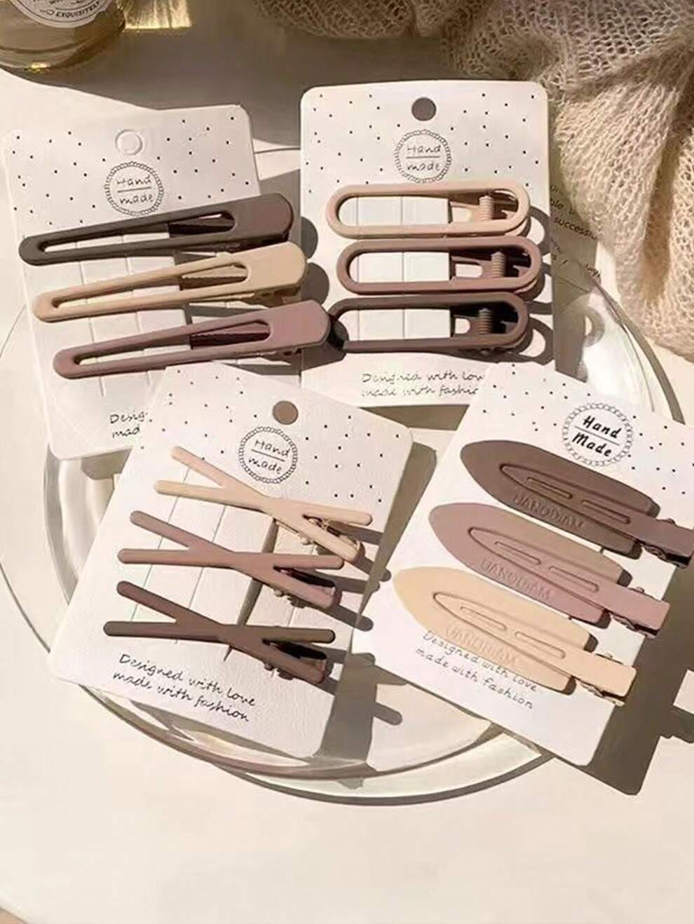 12-Piece Set Of Simple Milky Coffee-Colored Alligator Hair Clips For Women Casual