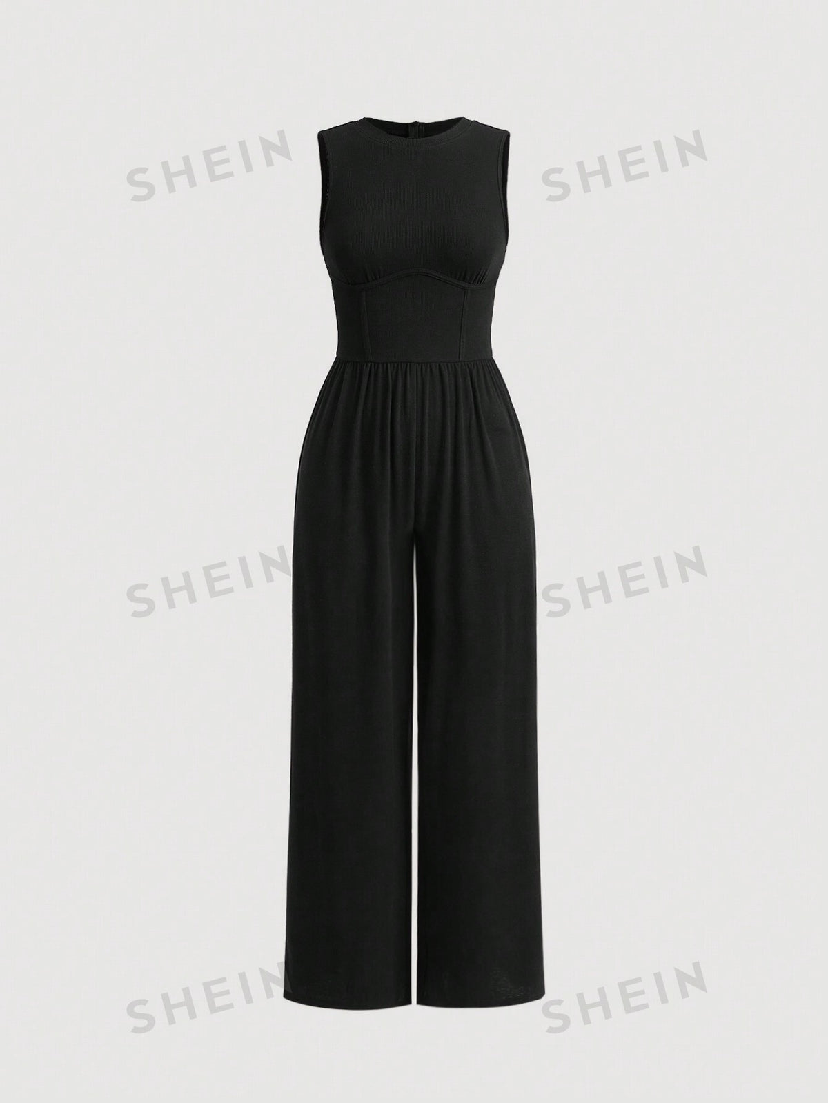 SHEIN MOD Solid Bodycon  Elasticity Wide Leg Jumpsuit