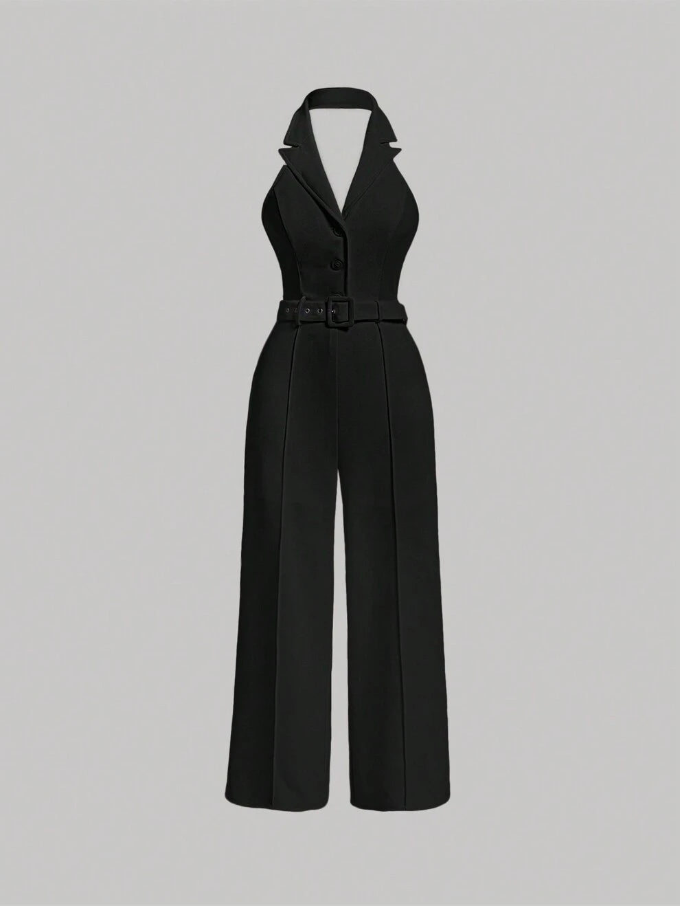 SHEIN MOD Lapel Neck Belted Halter Jumpsuit