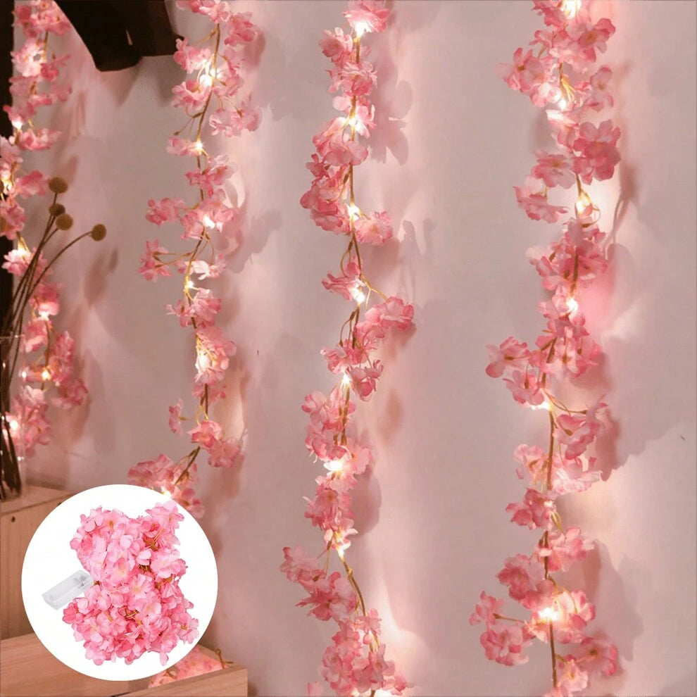 1PC Cherry Blossom String Light 20LED Garland Artificial Flower Garland Vines Fairy Lights For Bedroom Home Wedding Party Wall Decoration