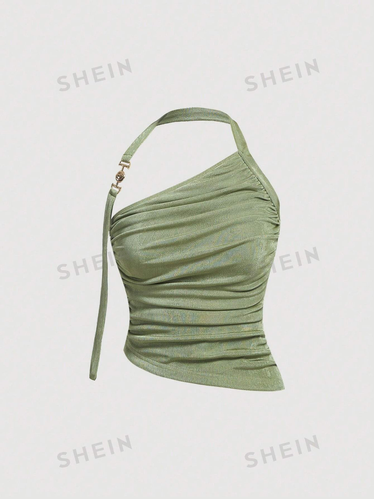 SHEIN MOD Solid Ruched Halter Bodycon Summer Top