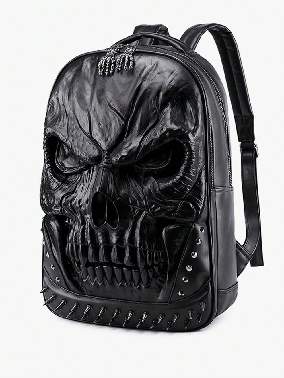 3D PU Leather Skull Backpack - Back Packs Steam Punk Rivet Personality Travel Bagpack College/High School Bags Bookbag School Computer Bag Laptop Backpack For Teenagers Men Black Backpack Waterproof/