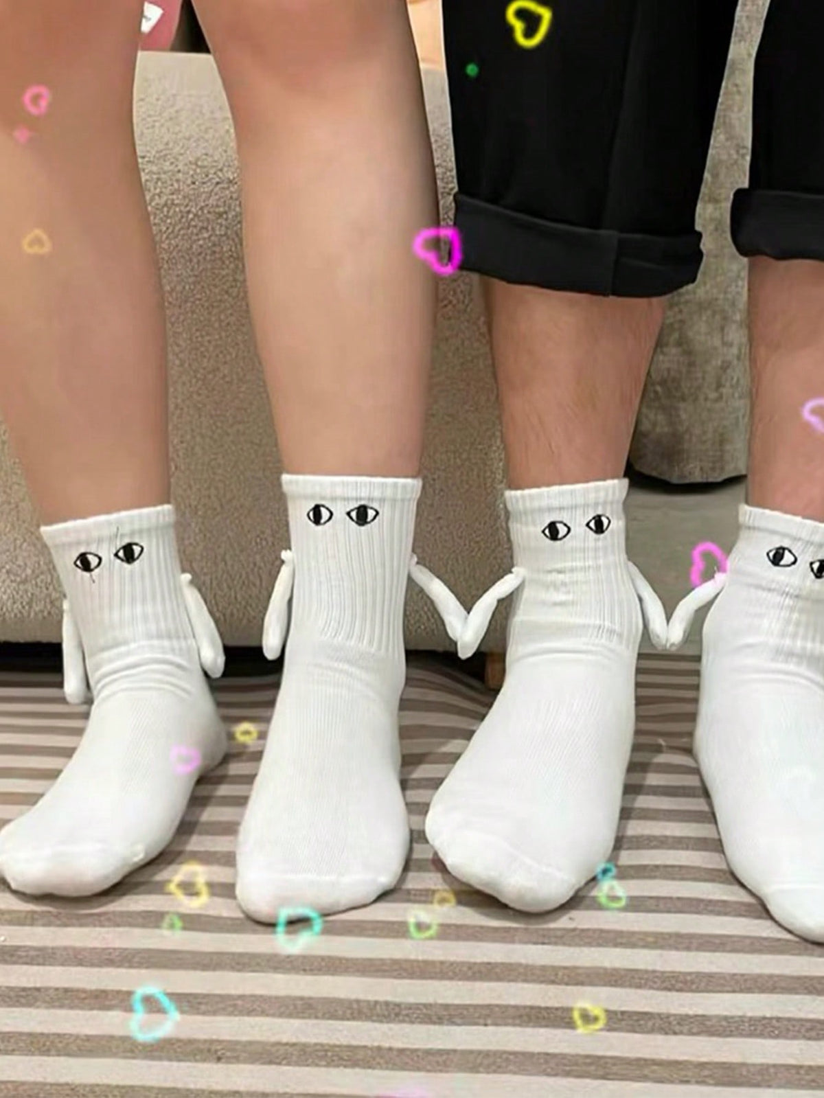 2 Pairs Magnetic Couple Socks, Novelty Plush Toys Folded On The Socks And Can Be Attached,cute And Funny Mid-calf Length Stockings