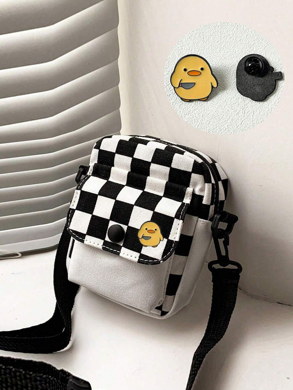 Mini Checkered Print Button Decor Flap Pocket Square Bag, Women Girls Crossbody Bag Small Nylon Phone Purse Wristlet Handbag Wallet Pouch Canvas Small Flip Crossbody Bag Cell Phone Pouch For Women Wri