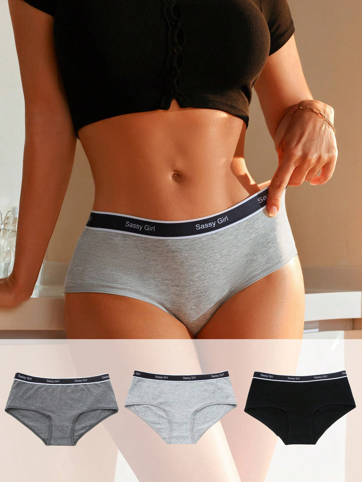 Shein Underwear&Sleepwear Basics 3pcs Letter Tape Waist Panty