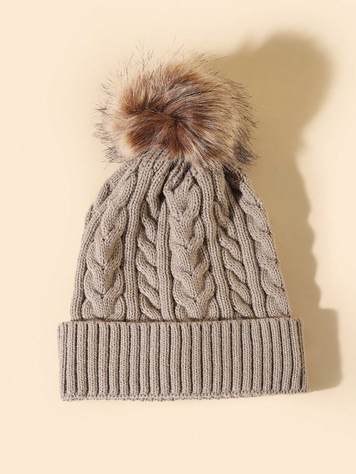 Cute 1pc Women's Knitted Hat With Double Twisted Design, Pom Pom Detail And No Brim, Suitable For Autumn/Winter Warm Outfit