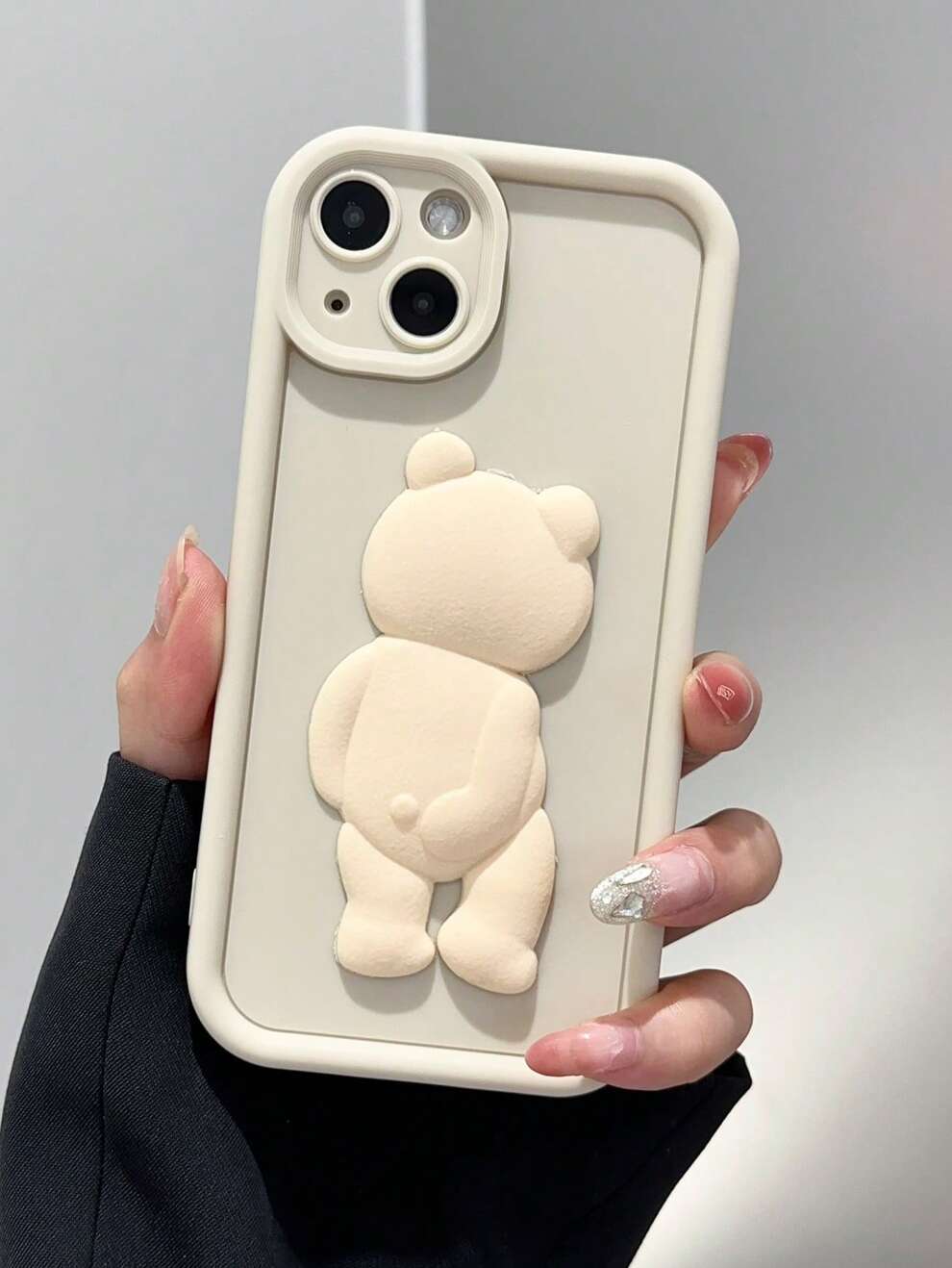 1pc Diy Silicone Camera Lens Protection Anti-Fall Phone Case With Beige Bear Design, Compatible With Iphone Kawaii