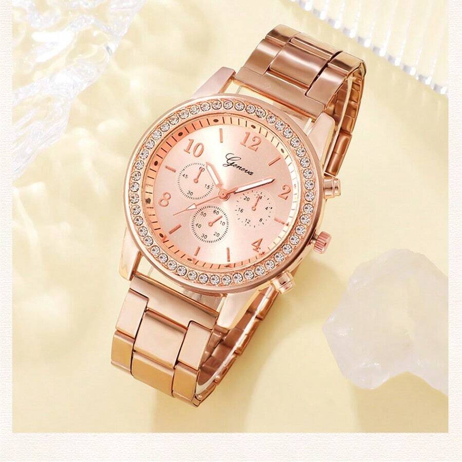 1pc Luxury Quartz Watch Women Business Fashion Casual Round Rhinestone Rhinestone Silver Stainless Steel Strap Watch As A Gift For Students Returning To School