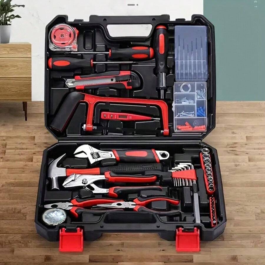 108pcs Household Tool Set, Car Repair Tool Kit, Home Owner's Tool Kit, General Home Manual Tool Set, Including Hammer, Pliers, Screwdriver Set, Socket Set And Tool Box Storage Case