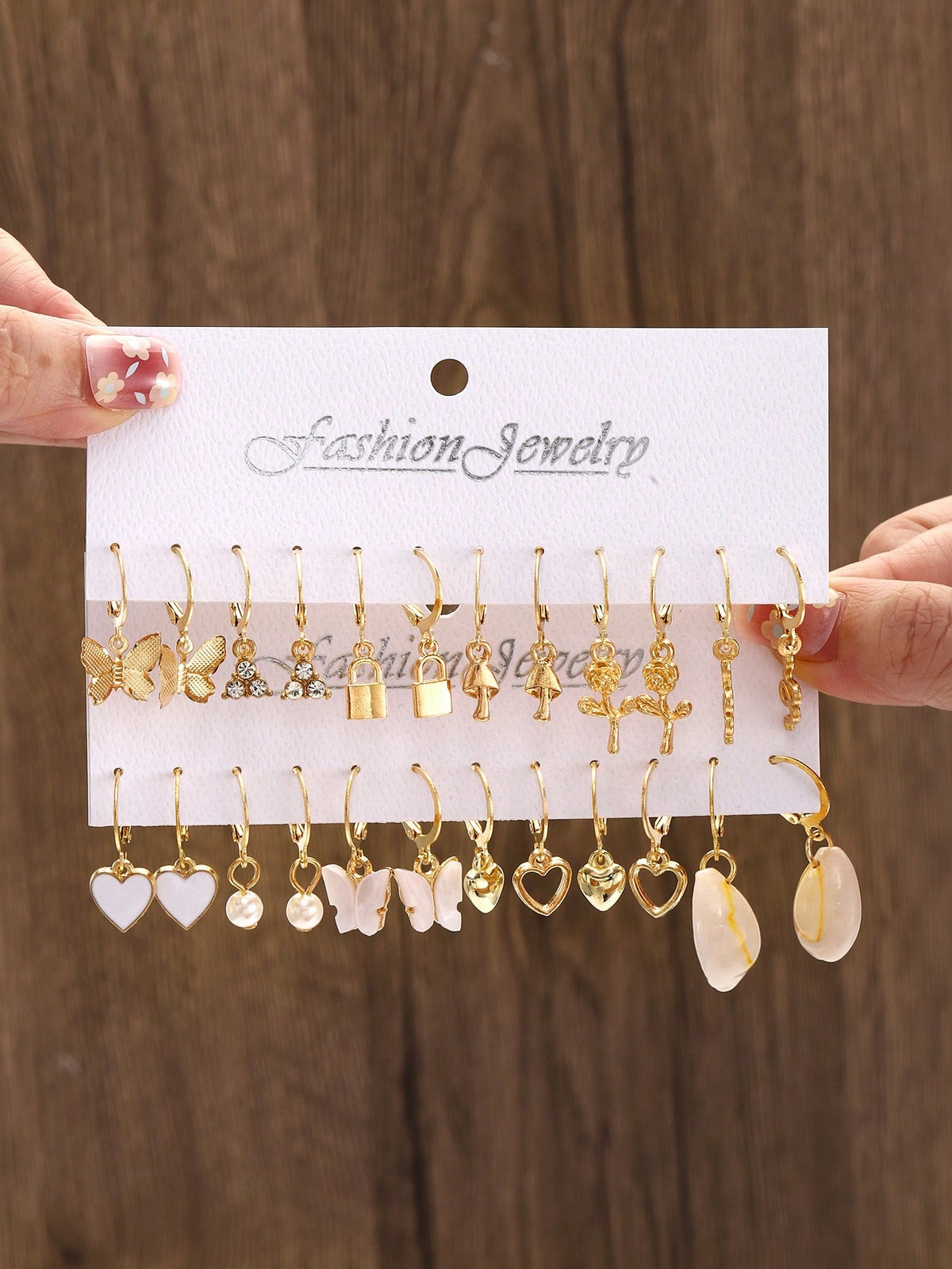 12pairs Butterfly & Heart Drop Earrings