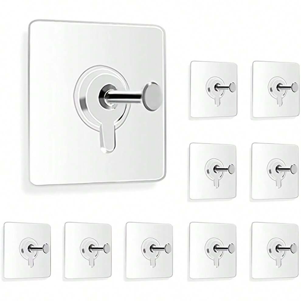 10pcs Strong Adhesive Hooks, Nail-free And Multifunctional Self-adhesive Wall Hook, Suitable For Kitchen, Bathroom, Bedroom, Cabinet, Wall