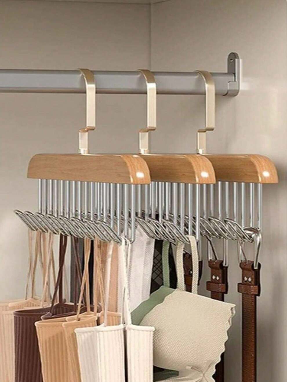 1pc multifunctional wooden hanger for underwear, belts, ties and vest storage, drying, hanging and organizing wardrobes, student dormitories and homes