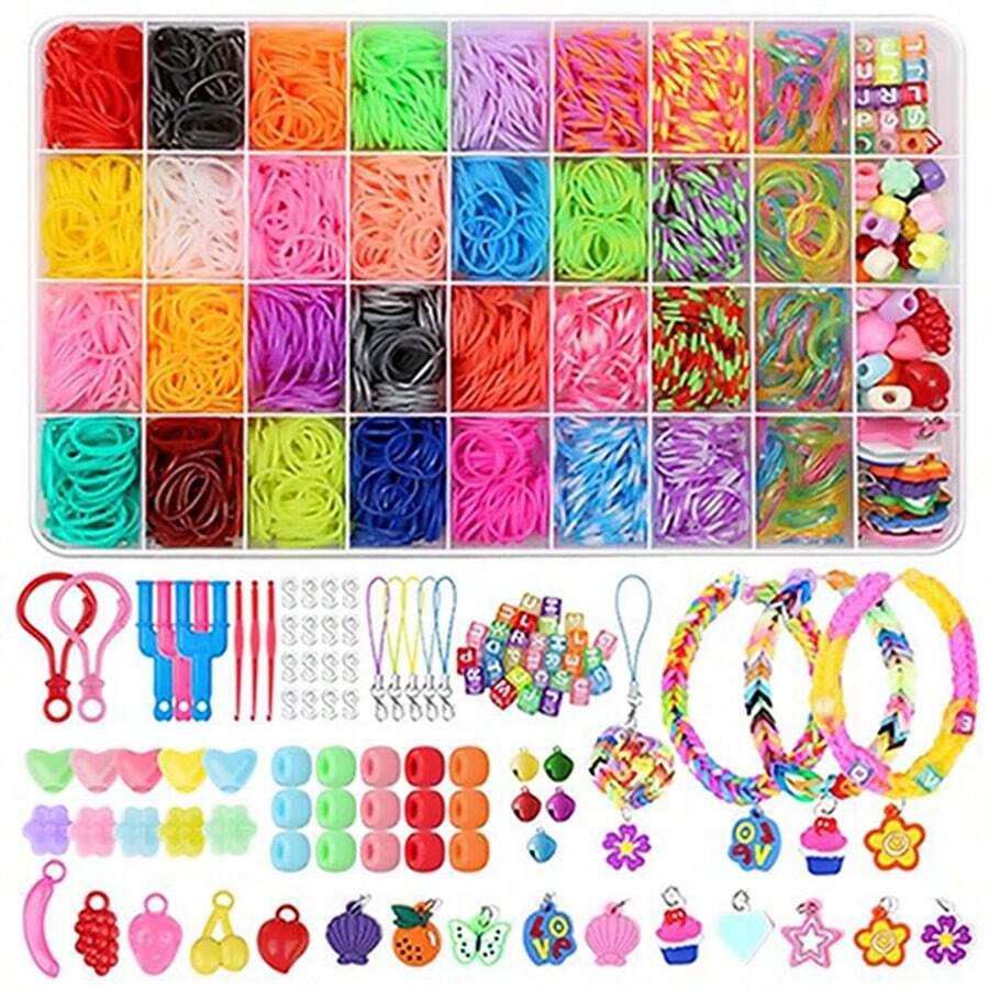 [Complete Loom Bands Kits] The crochet kit is up to 2300PCS and 32 color rubber loom bands with abundant accessories of various kinds, which included 30 Letter Beads, 15 Round Beads, 5 Flower Beads, 5