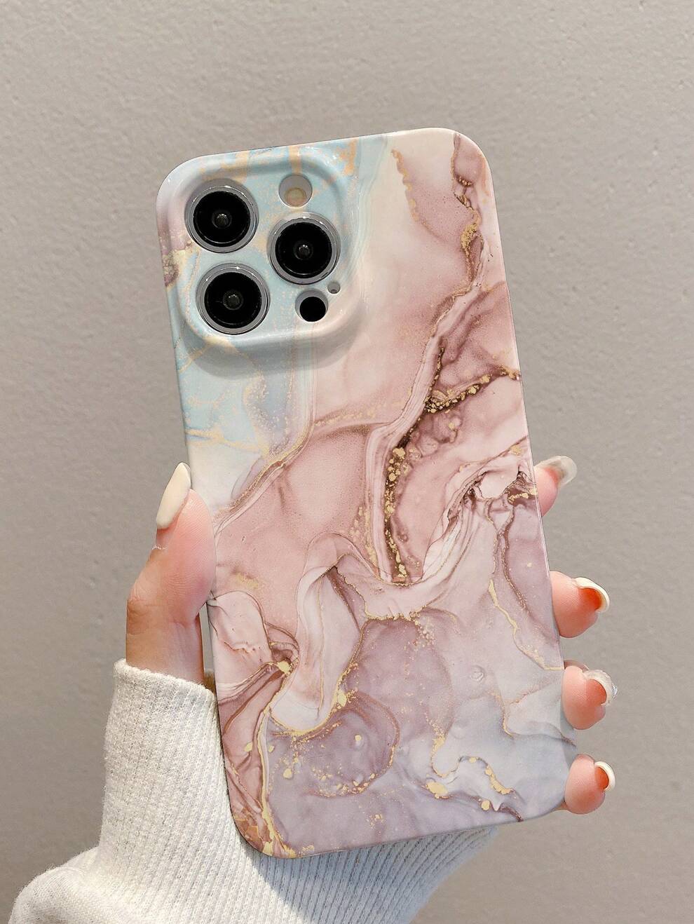 1pc Pink Marble Pattern Full Cover Phone Case Compatible With IPhone 15 Series