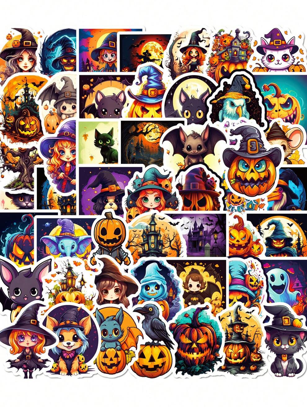 50pcs Halloween Pumpkin Stickers With Black Faces