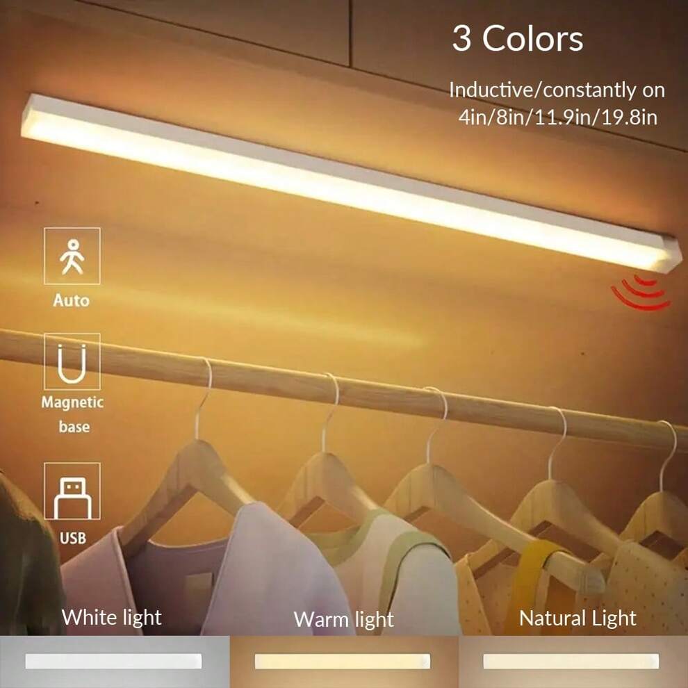 1pc 6/13/21/36 Led 3-color Long Strip Shape Eye-caring Human Body Induction Lamp With Charging Function, Multi-functional Sensor And High Brightness Cabinet Light For Bedroom And Stairway