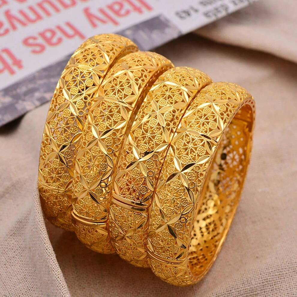 Golden Plated Wheat Shaped Open Bangle, Luxury Bridal Hand Decoration Jewelry