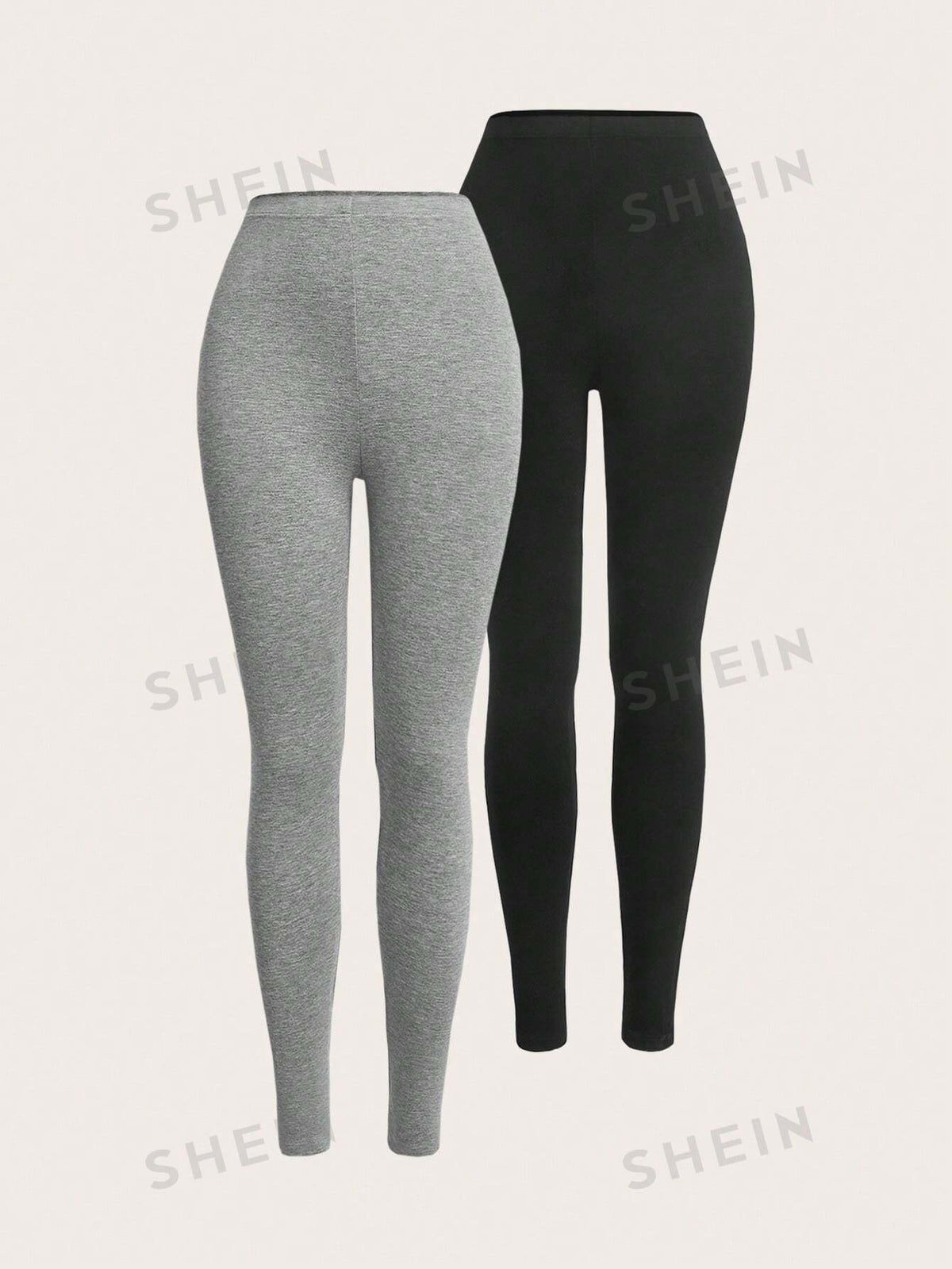 SHEIN EZwear 2Pack Solid Color Basic Knitted Leggings, Casual Daily Wear