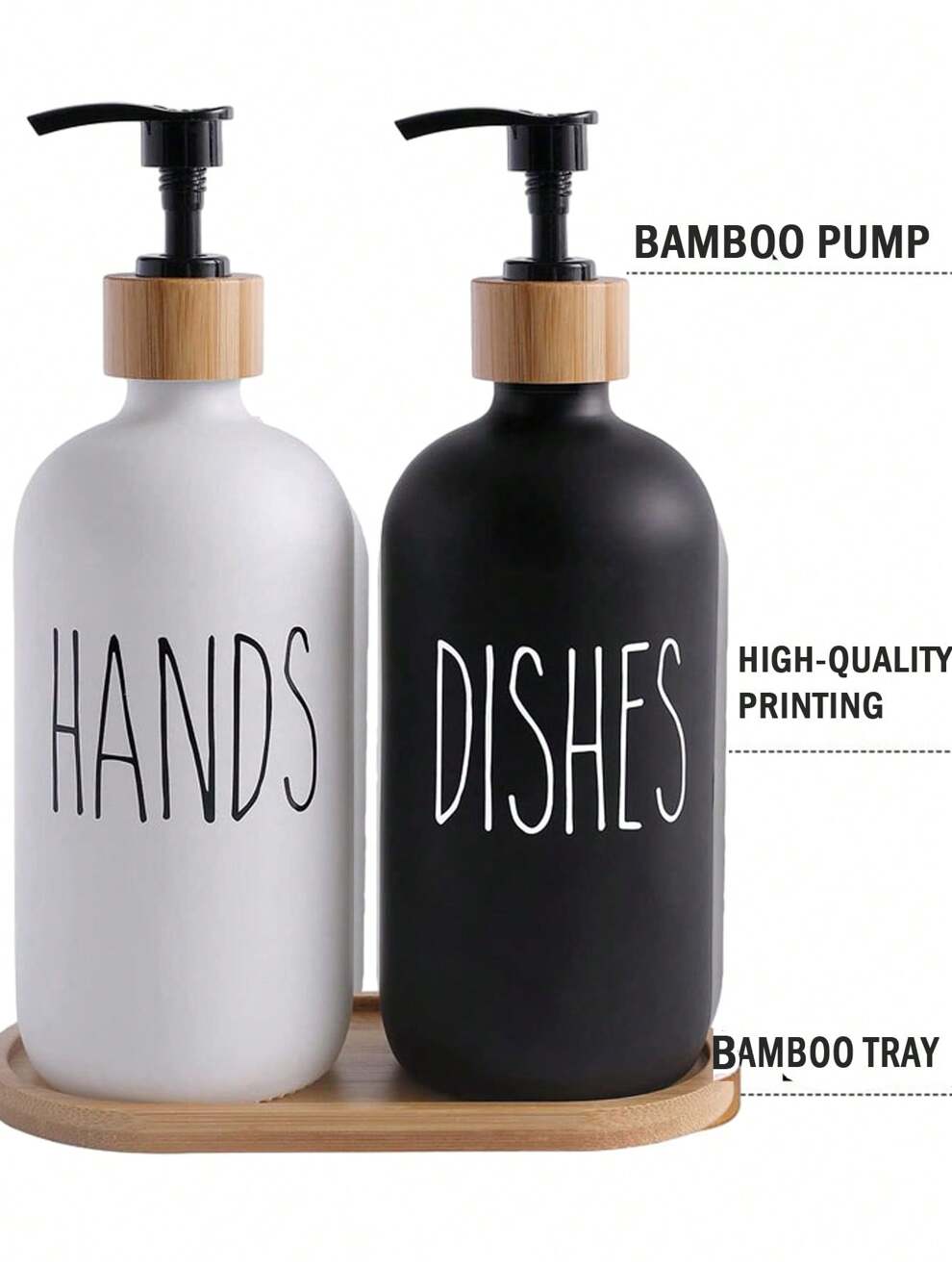 1/2pcs 500ml Black/White Dish Soap Dispenser Set For Kitchen Sink Hands Soap And Dishes Detergent Storage Bottle Refillable Bottles With Tray