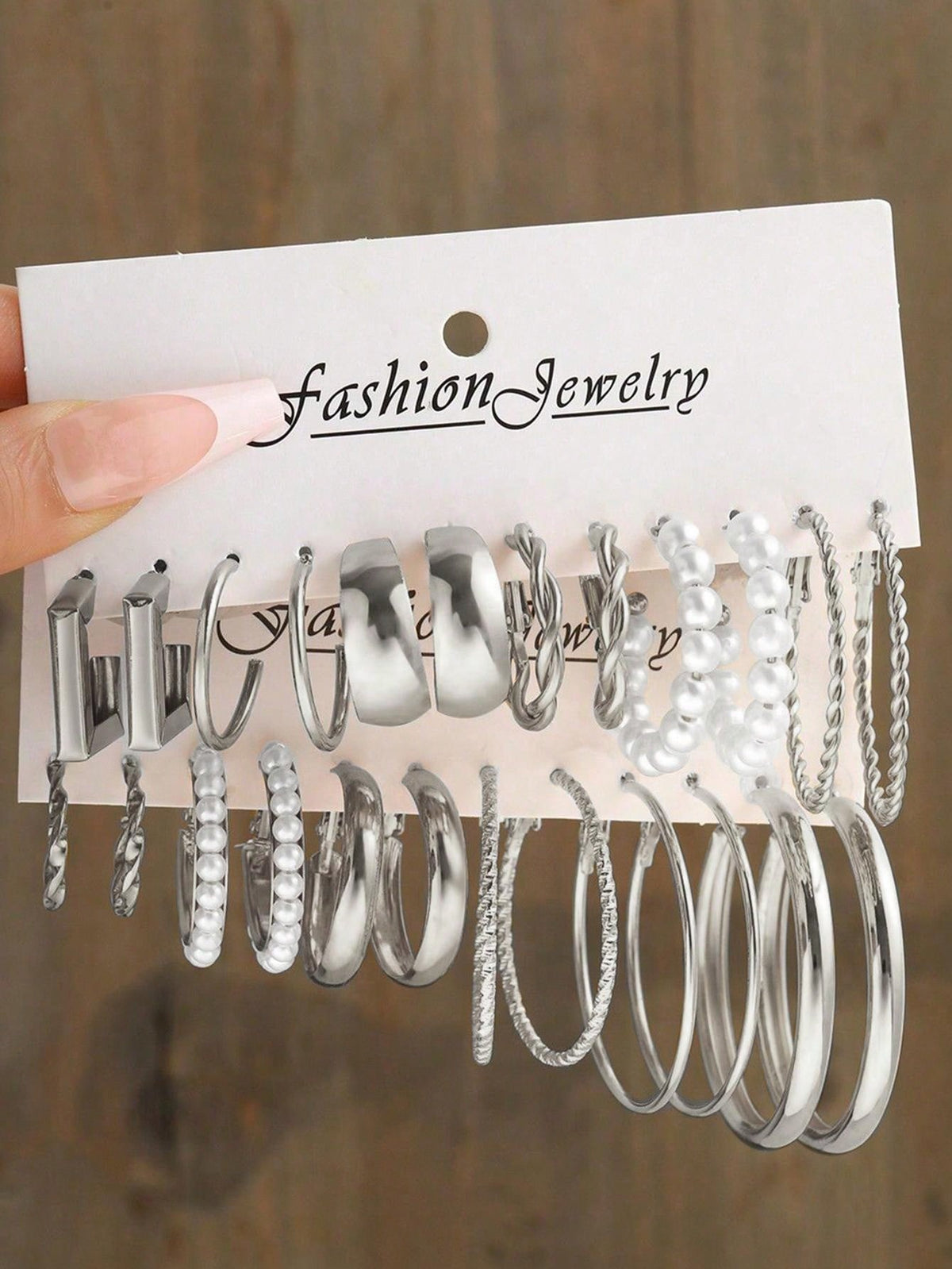 12-24pcs Fashionable Faux Pearl Earrings With Metallic, Geometric And Twisted Element, Wide Face Hoop Earring Set For Vacation, Party, Date, Daily Wear